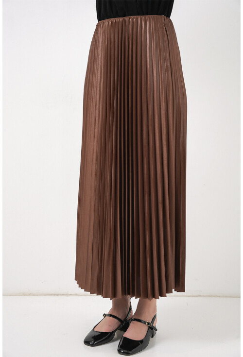 8009 Deri Görünümlü Piliseli Etek