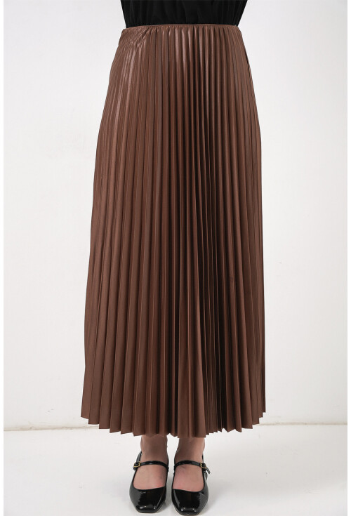 8009 Deri Görünümlü Piliseli Etek