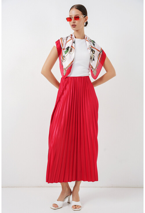 8009 Deri Görünümlü Piliseli Etek