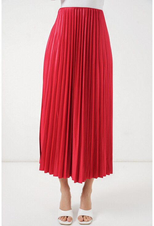 8009 Deri Görünümlü Piliseli Etek