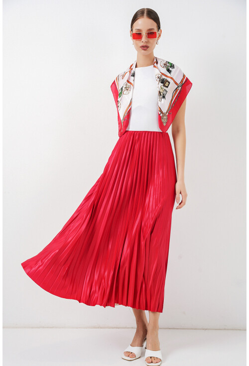 8009 Deri Görünümlü Piliseli Etek