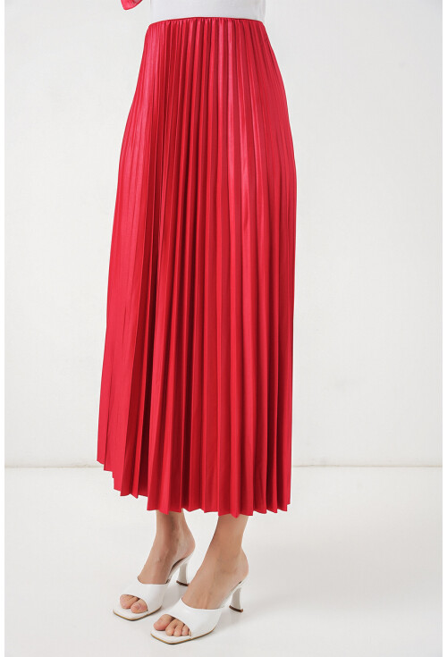 8009 Deri Görünümlü Piliseli Etek