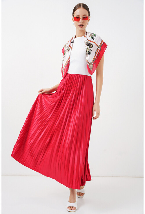 8009 Deri Görünümlü Piliseli Etek