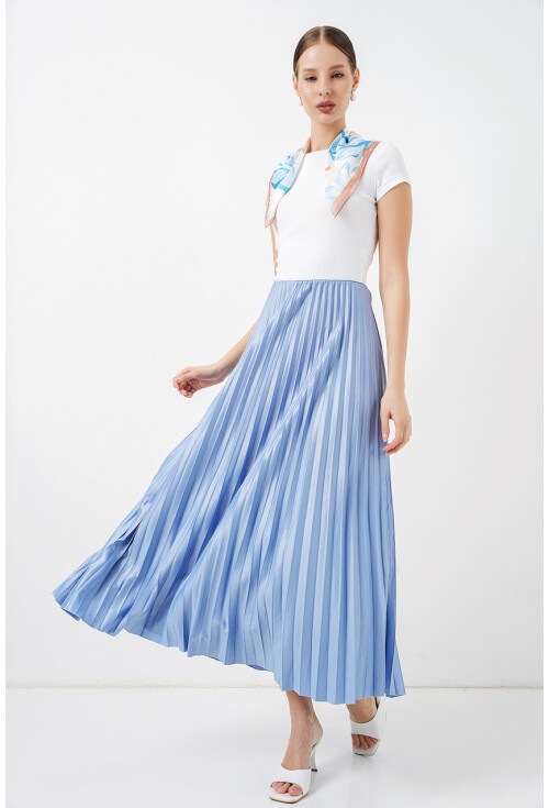 8009 Deri Görünümlü Piliseli Etek