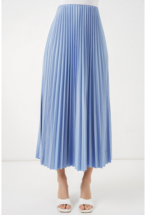 8009 Deri Görünümlü Piliseli Etek