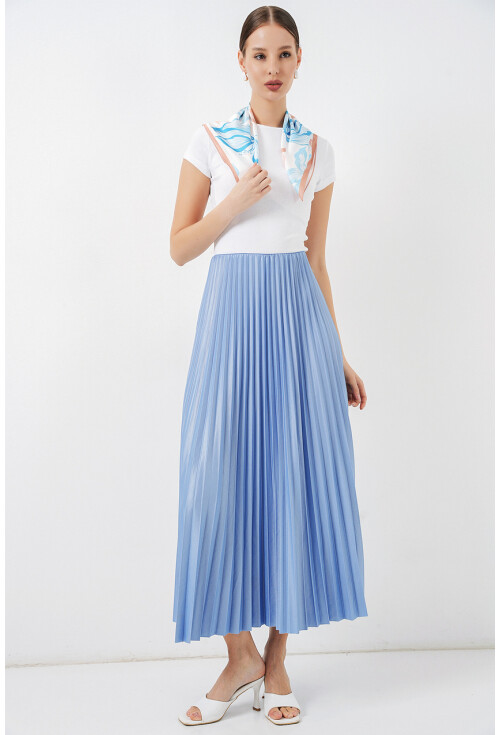 8009 Deri Görünümlü Piliseli Etek