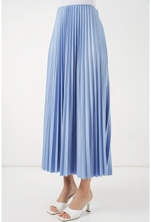 8009 Deri Görünümlü Piliseli Etek