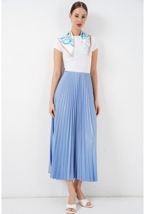 8009 Deri Görünümlü Piliseli Etek