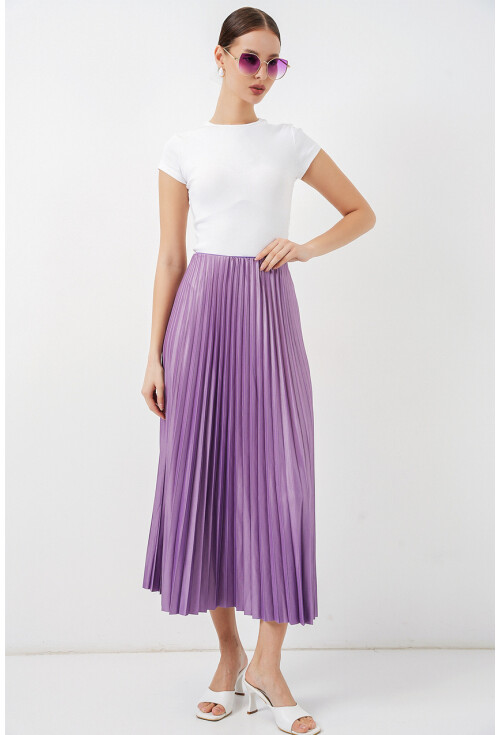 8009 Deri Görünümlü Piliseli Etek