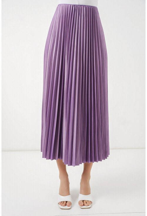 8009 Deri Görünümlü Piliseli Etek