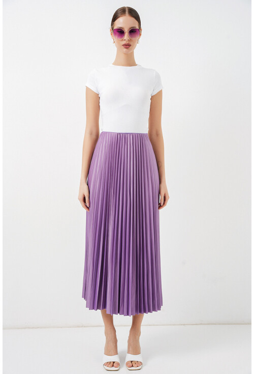 8009 Deri Görünümlü Piliseli Etek