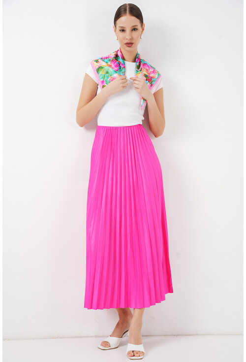 8009 Deri Görünümlü Piliseli Etek