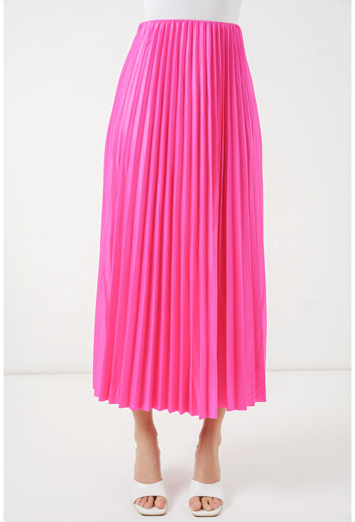 8009 Deri Görünümlü Piliseli Etek