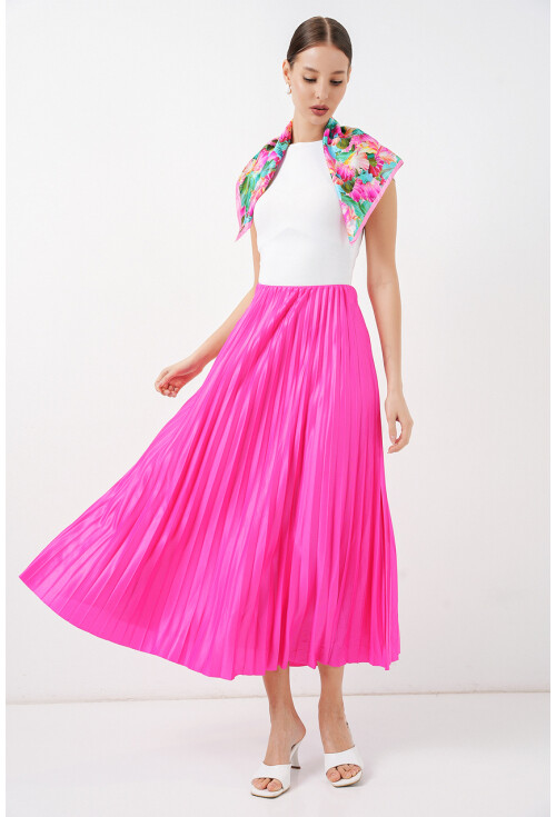 8009 Deri Görünümlü Piliseli Etek