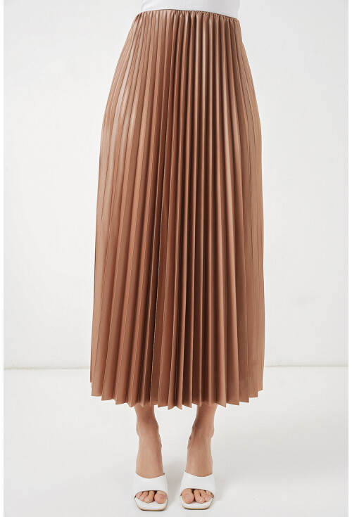 8009 Deri Görünümlü Piliseli Etek