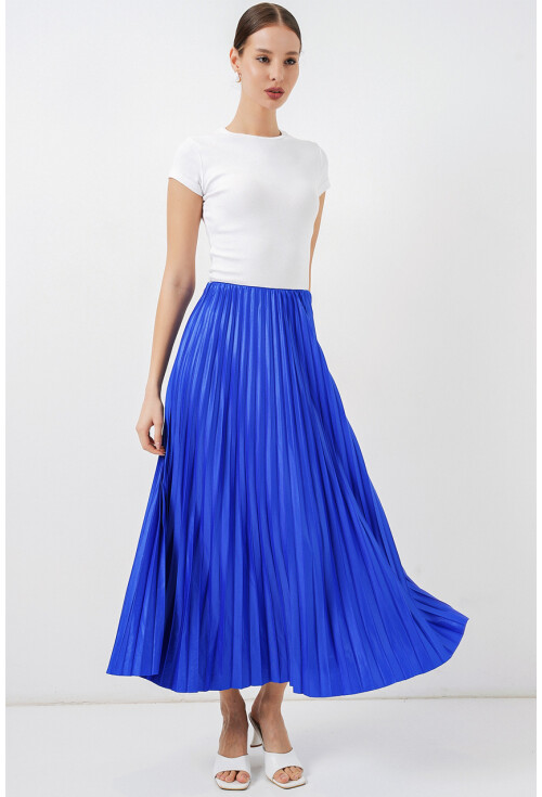 8009 Deri Görünümlü Piliseli Etek