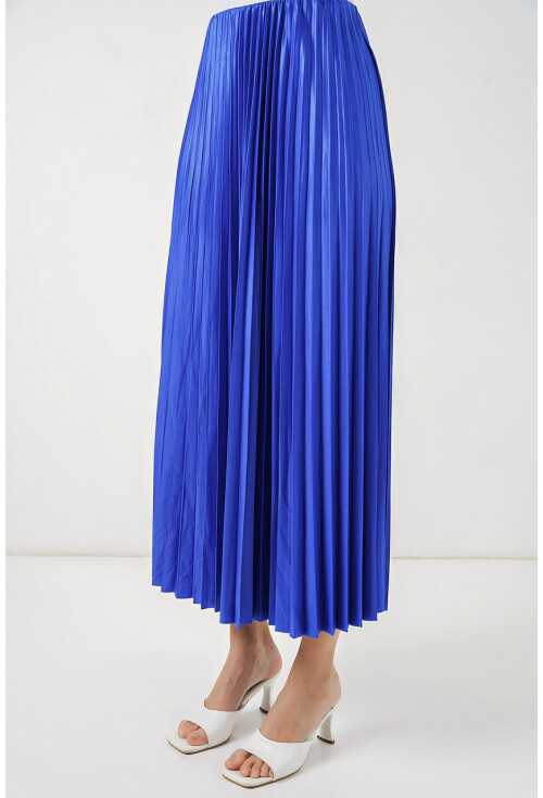 8009 Deri Görünümlü Piliseli Etek