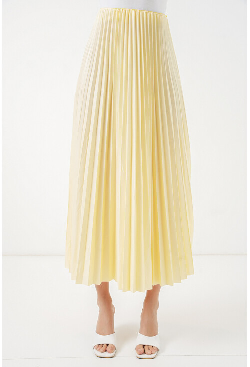 8009 Deri Görünümlü Piliseli Etek