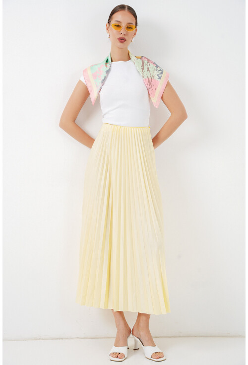 8009 Deri Görünümlü Piliseli Etek