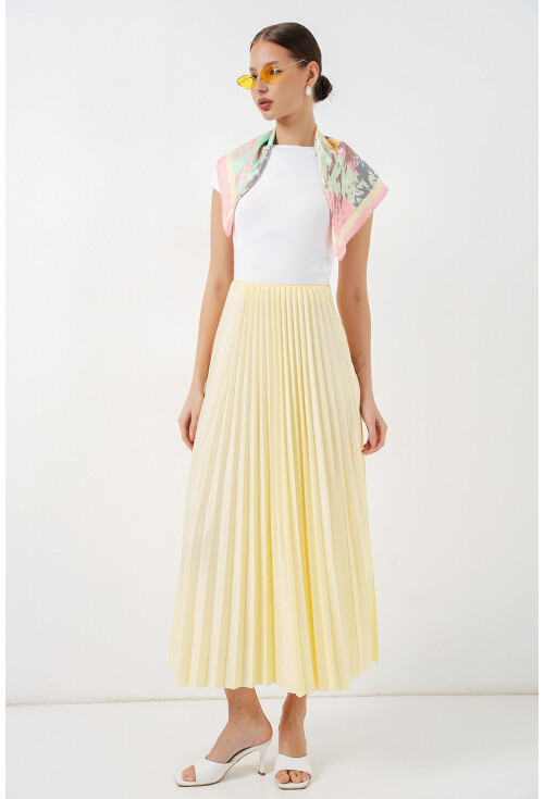 8009 Deri Görünümlü Piliseli Etek