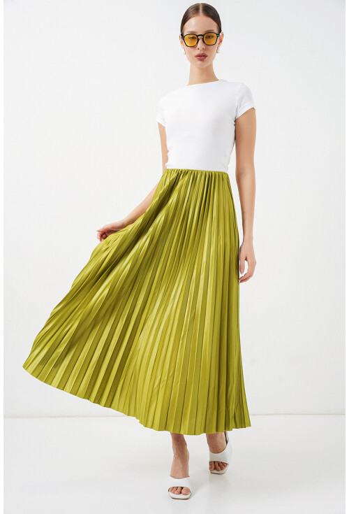 8009 Deri Görünümlü Piliseli Etek