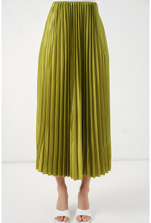 8009 Deri Görünümlü Piliseli Etek