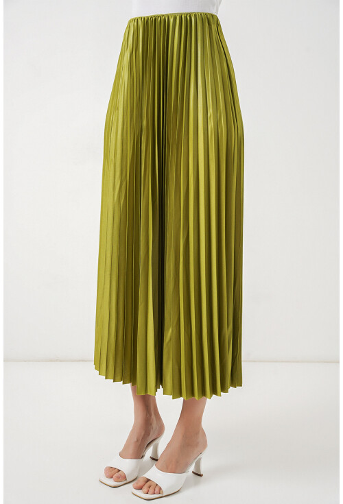 8009 Deri Görünümlü Piliseli Etek