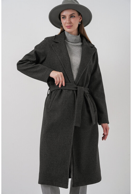 9118 Kruvaze Yaka Kaşe Kaban