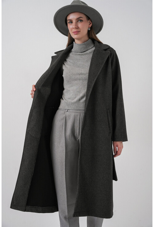 9118 Kruvaze Yaka Kaşe Kaban