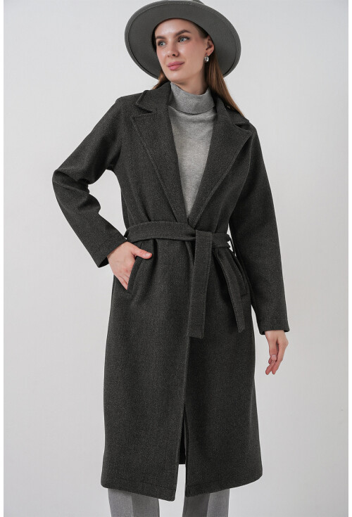 9118 Kruvaze Yaka Kaşe Kaban