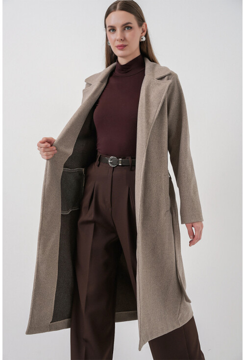 9118 Kruvaze Yaka Kaşe Kaban