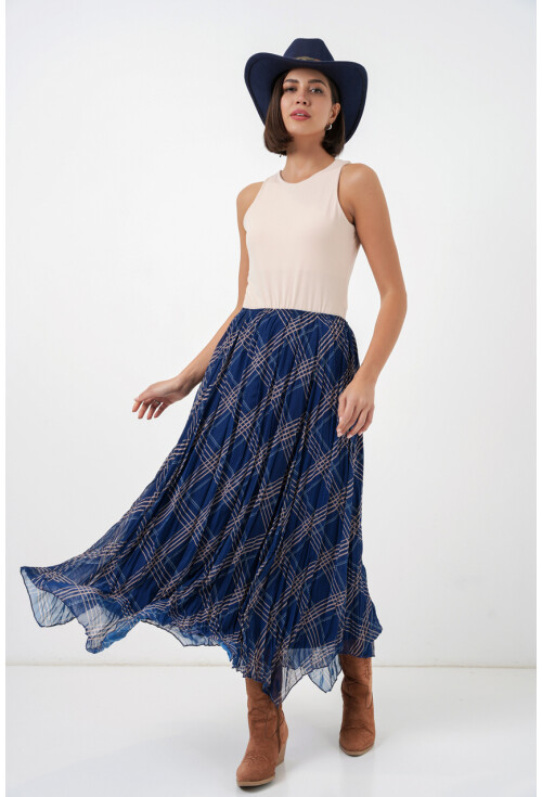 Kadın Asimetrik Kesim Şifon Etek 8056