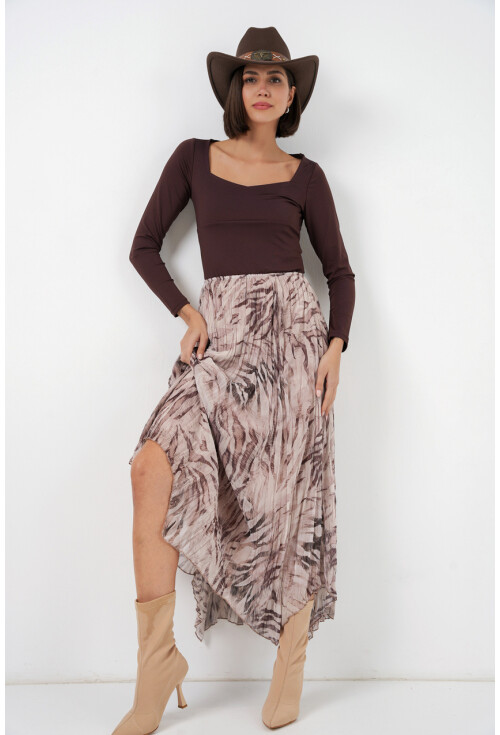 Kadın Asimetrik Kesim Şifon Etek 8056