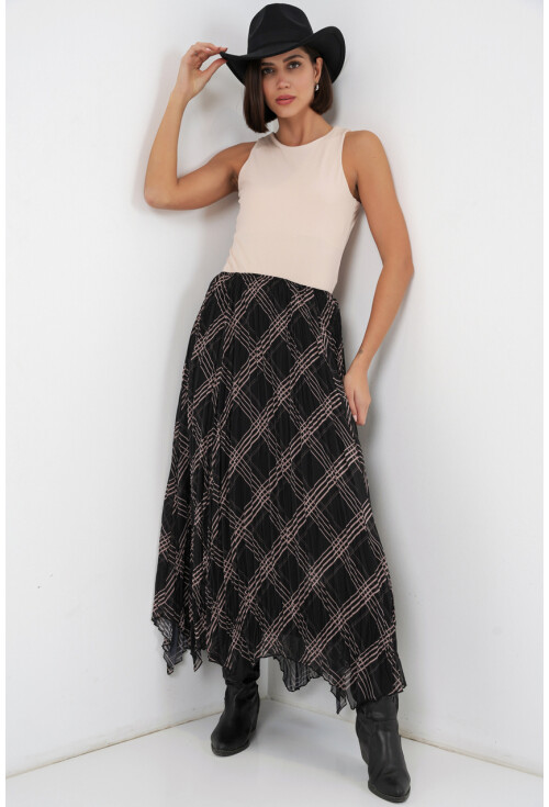 Kadın Asimetrik Kesim Şifon Etek 8056