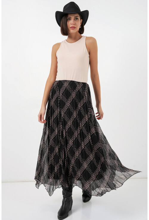 Kadın Asimetrik Kesim Şifon Etek 8056