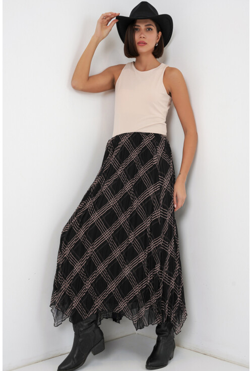 Kadın Asimetrik Kesim Şifon Etek 8056