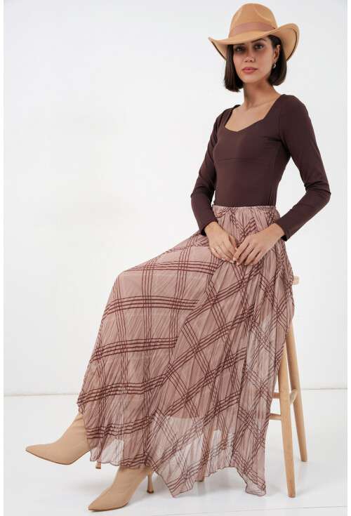 Kadın Asimetrik Kesim Şifon Etek 8056