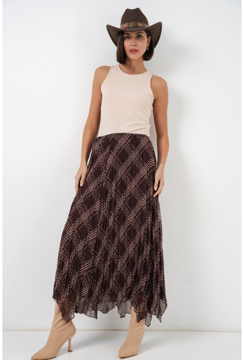 Kadın Asimetrik Kesim Şifon Etek 8056