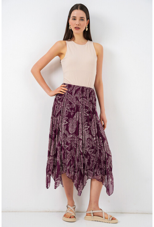 Kadın Asimetrik Tül Şifon Etek 8061