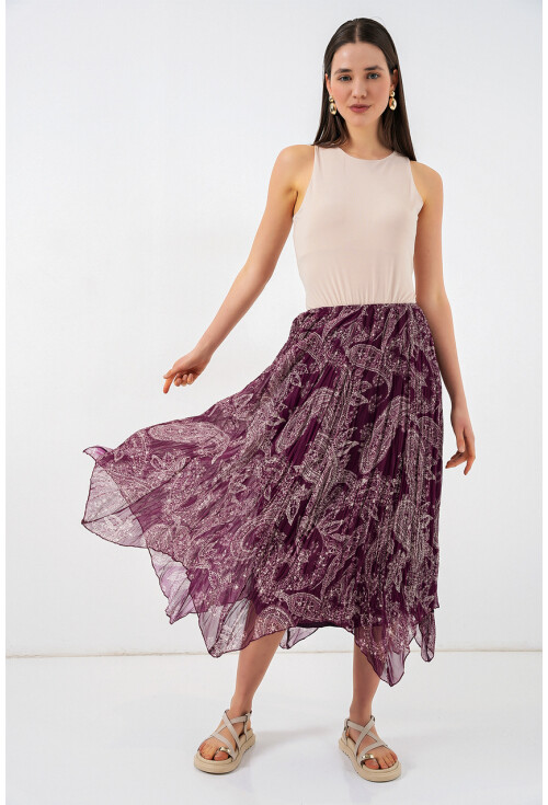 Kadın Asimetrik Tül Şifon Etek 8061
