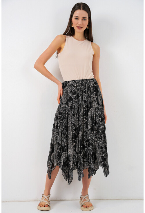 Kadın Asimetrik Tül Şifon Etek 8061