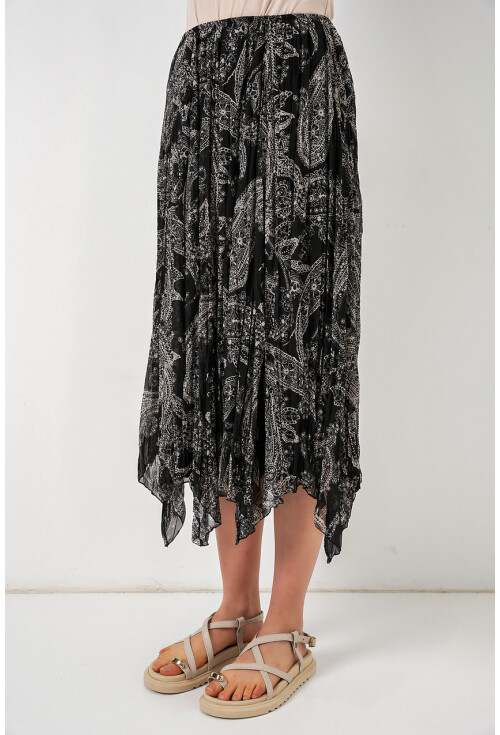 Kadın Asimetrik Tül Şifon Etek 8061