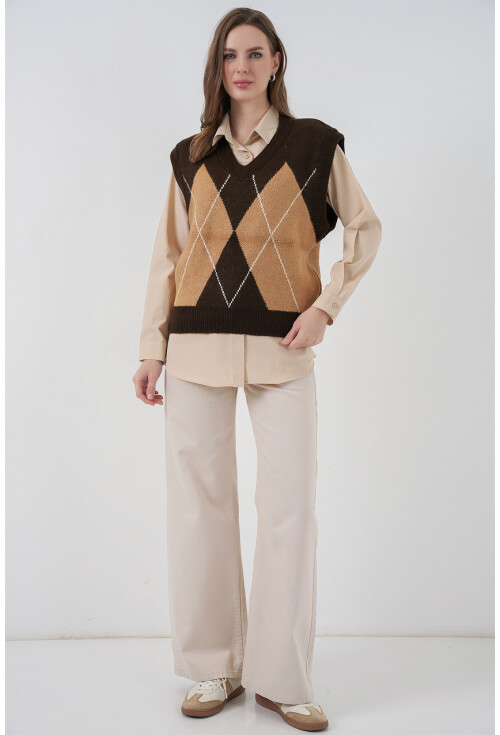 Kadın Baklava Desenli Süveter 15940