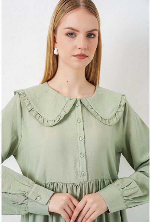 Kadın Bebe Yaka Uzun Tesettür Elbise 2592