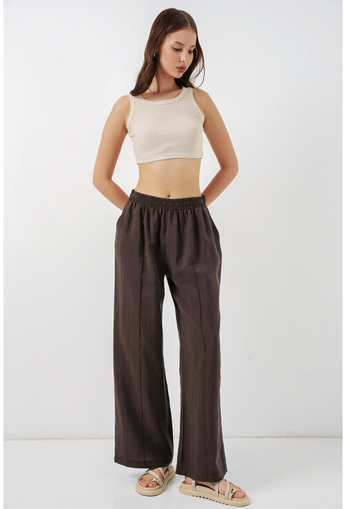 Kadın Beli Lastikli Bol Paça Pantolon 30087