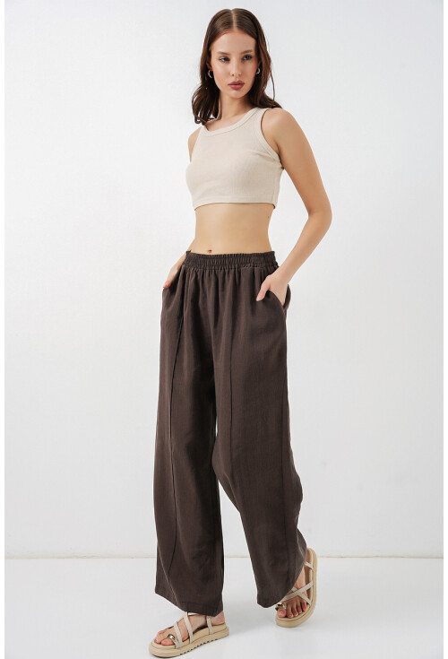 Kadın Beli Lastikli Bol Paça Pantolon 30087