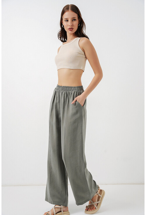 Kadın Beli Lastikli Bol Paça Pantolon 30087