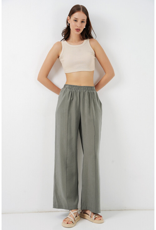 Kadın Beli Lastikli Bol Paça Pantolon 30087