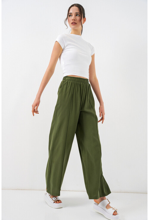 Kadın Beli Lastikli Bol Paça Pantolon 30087