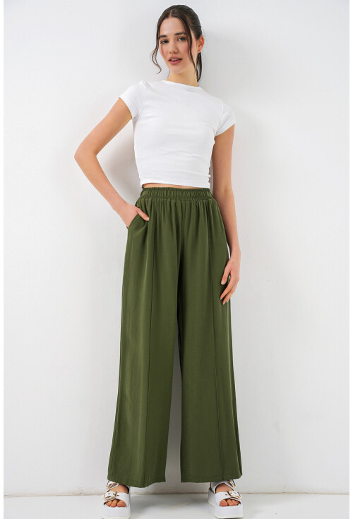 Kadın Beli Lastikli Bol Paça Pantolon 30087